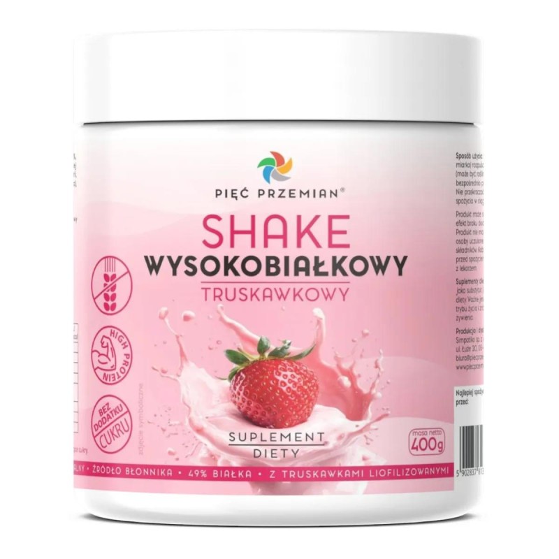 Pięć Przemian Shake wysokobiałkowy truskawkowy 400