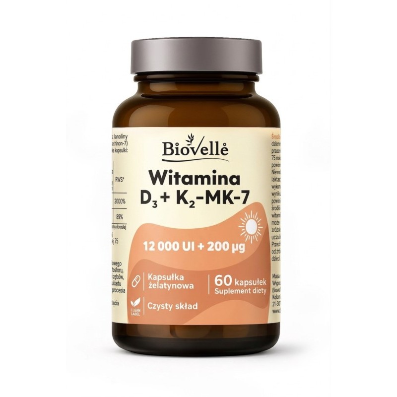 Biovelle Witamina D3 K2 12 000 UI + 200 µg 60 kap