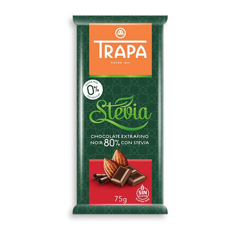 Trapa Czekolada gorzka 80% kakao stewia 75g