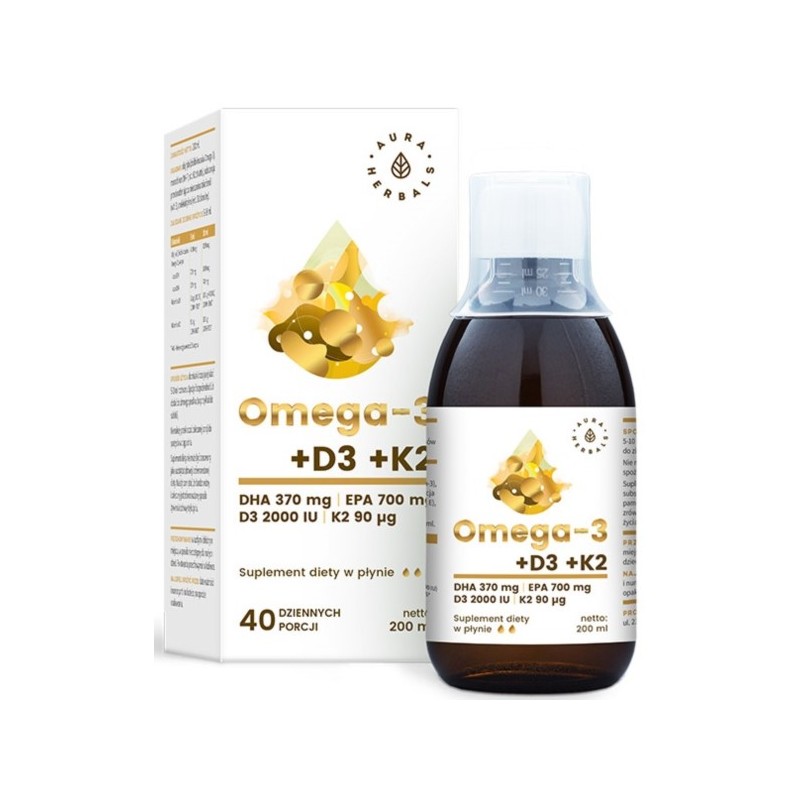 Aura Herbals Omega 3 witamina D3  K2 Mk7 200 Ml