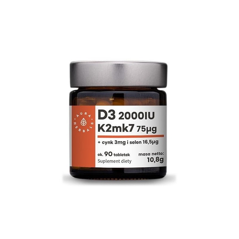 Aura Herbals Witamina D3 2000Iu K2 Cynk Selen 90sz