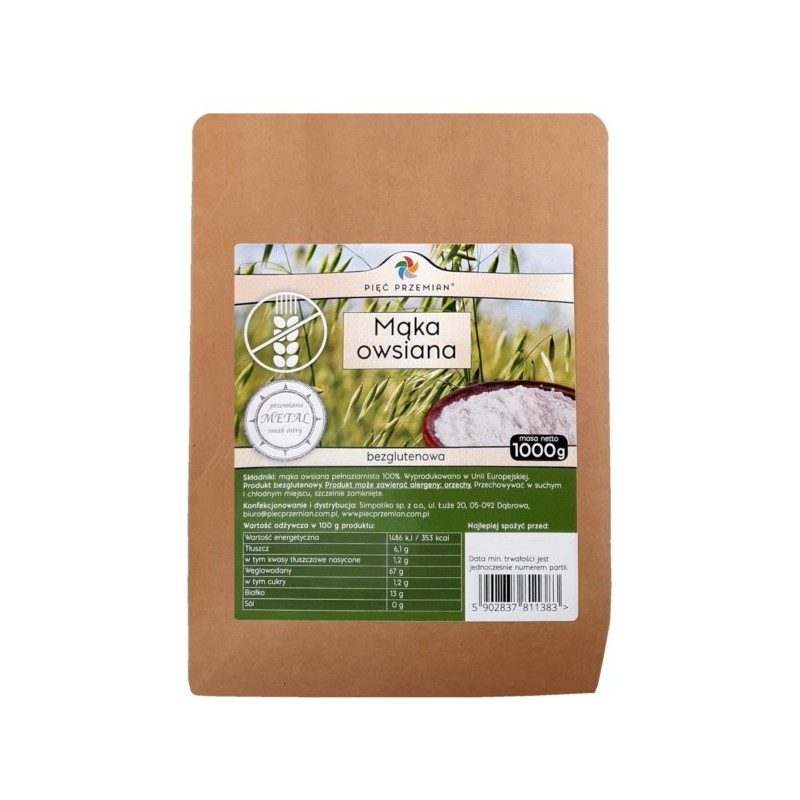 Pięć przemian Mąka Owsiana Bezglutenowa  BIO 1000g