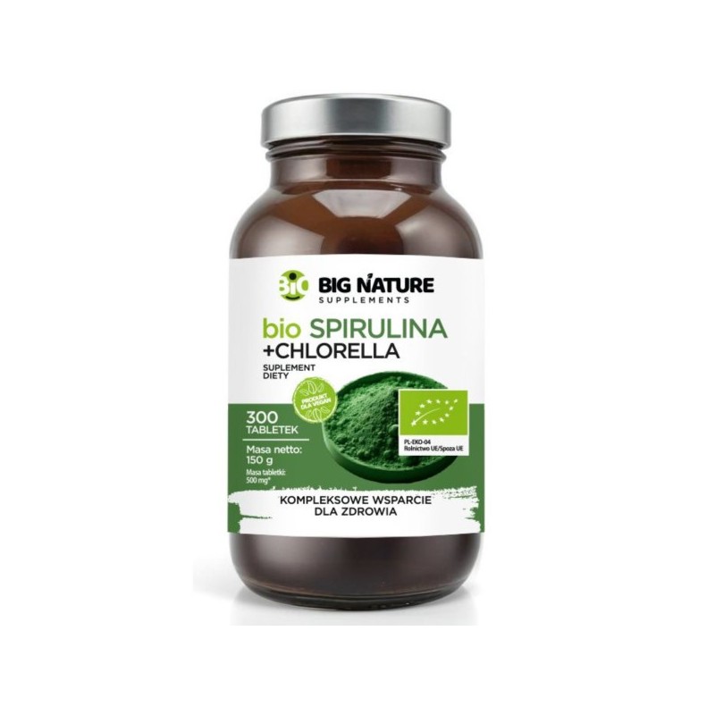 Big Nature SPIRULINA + CHLORELLA BIO 150g 300 t.